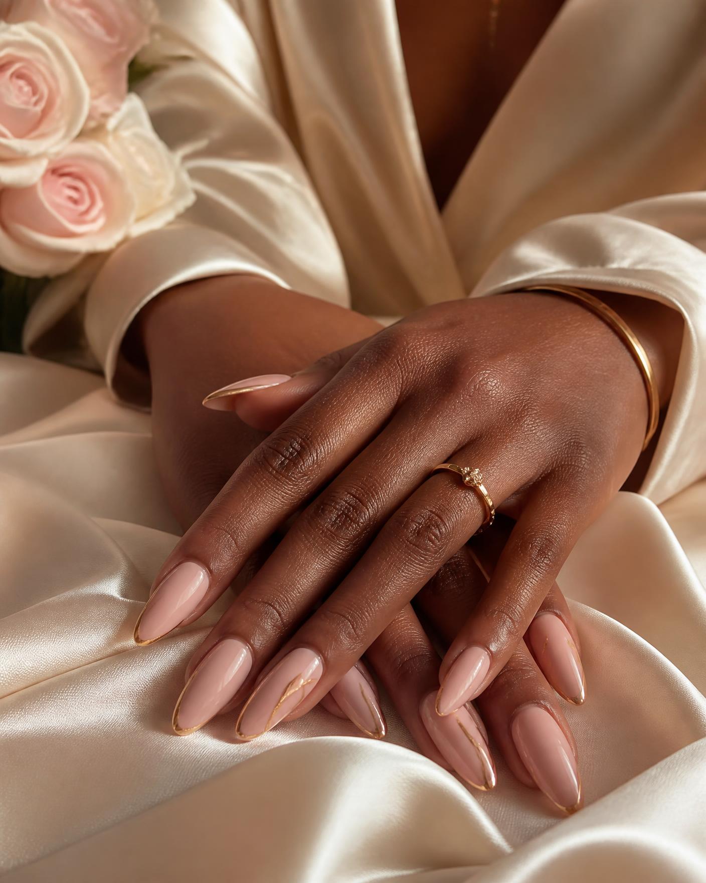 Close-up of a glossy blush pink manicure